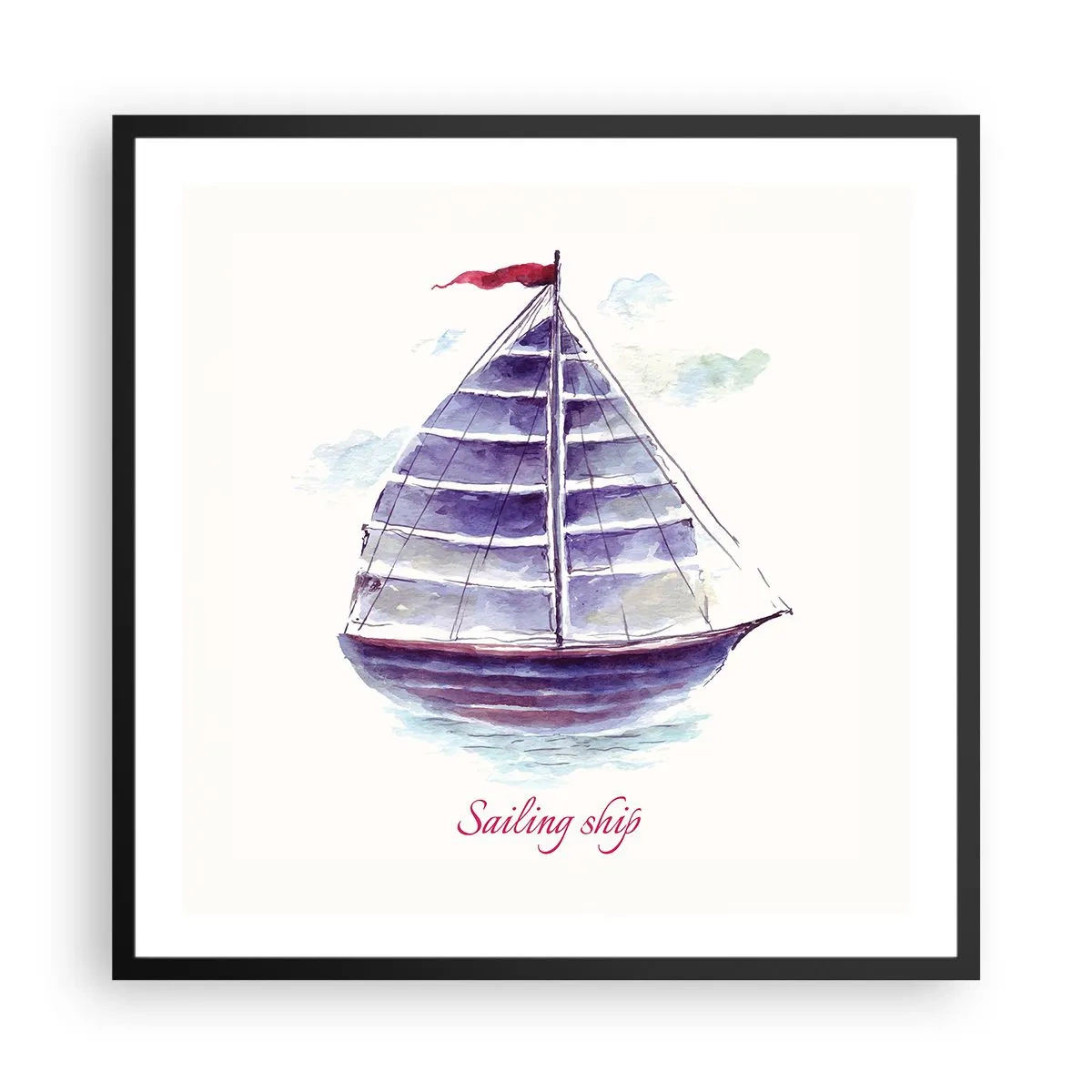 Plakat i sort ramme - Fulde sejl og roligt vand - 60x60 cm