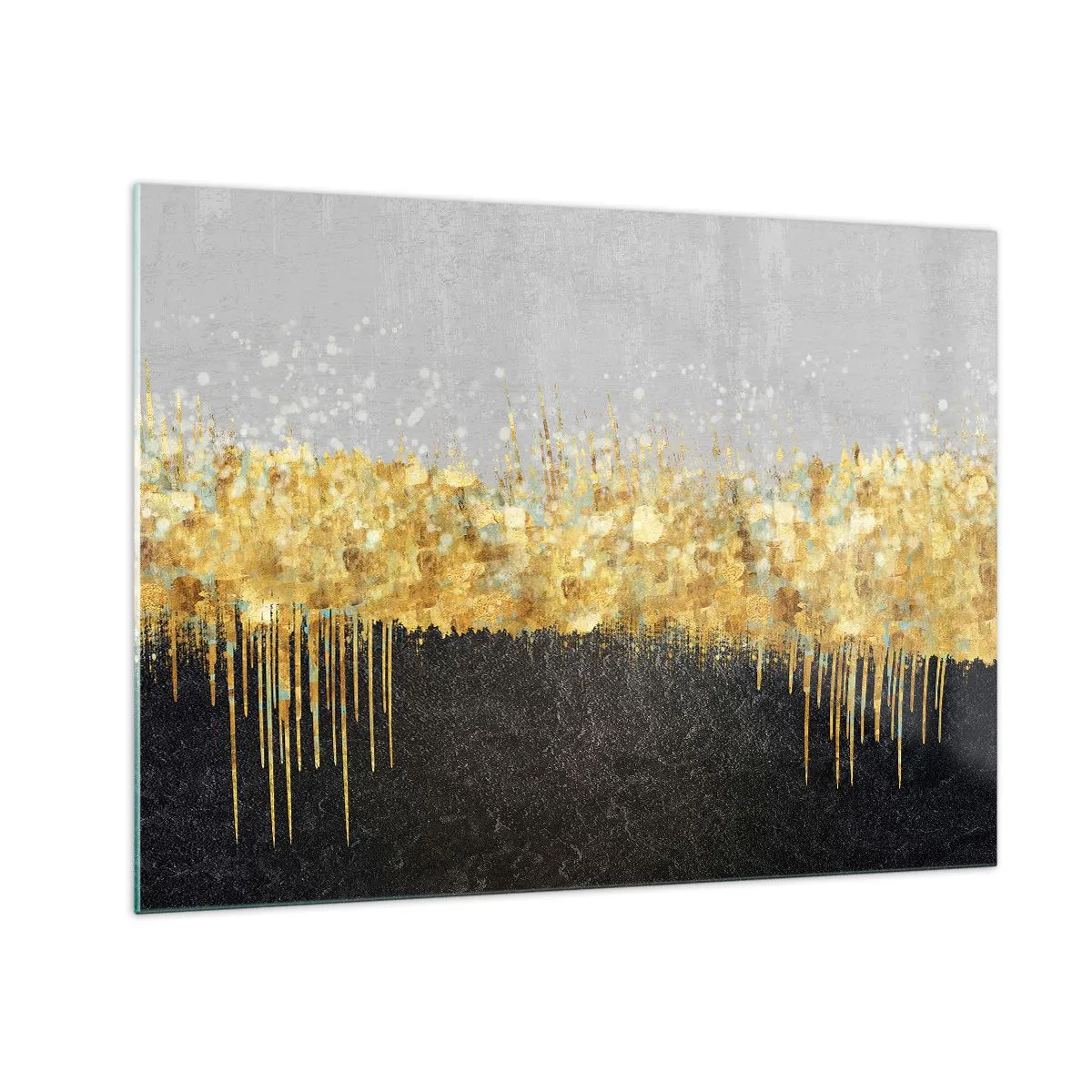 Billede på glas - Gylden abstraktion med sort og grå kontrast - 70x50cm - Indad og opad - Moderne vægdekoration til stue og soveværelse ARTTOR