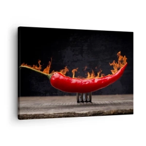Lærredstryk - Billede på lærred - Flammende rød peber på en gaffel - 70x50cm - En brændende forret - Moderne vægdekoration til stue og soveværelse ARTTOR