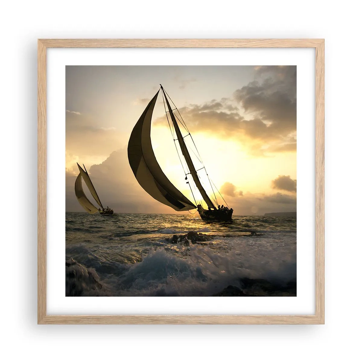 Plakat i ramme af lyst egetræ - I medvind og modvind - 50x50 cm