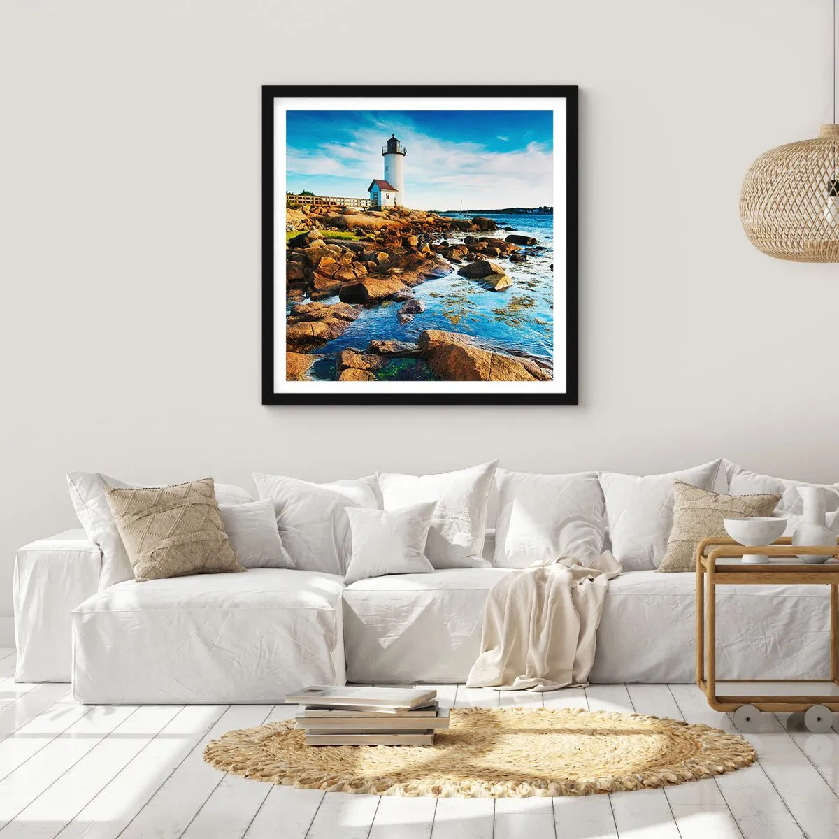 Plakat i sort ramme - Vend tilbage med glæde, jeg ser frem til - 40x40 cm