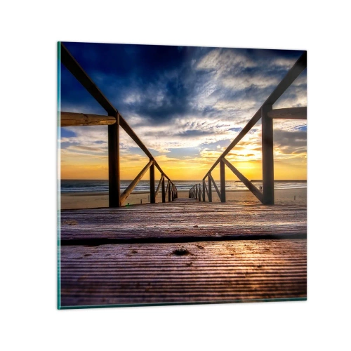 Billede på glas - Direkte til en stille strand ved solnedgang - 30x30 cm