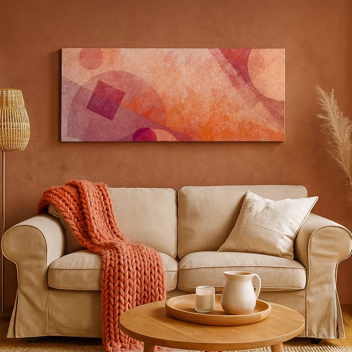 Lærredstryk - Billede på lærred - Geometriske transformationer i pink - 30x30 cm