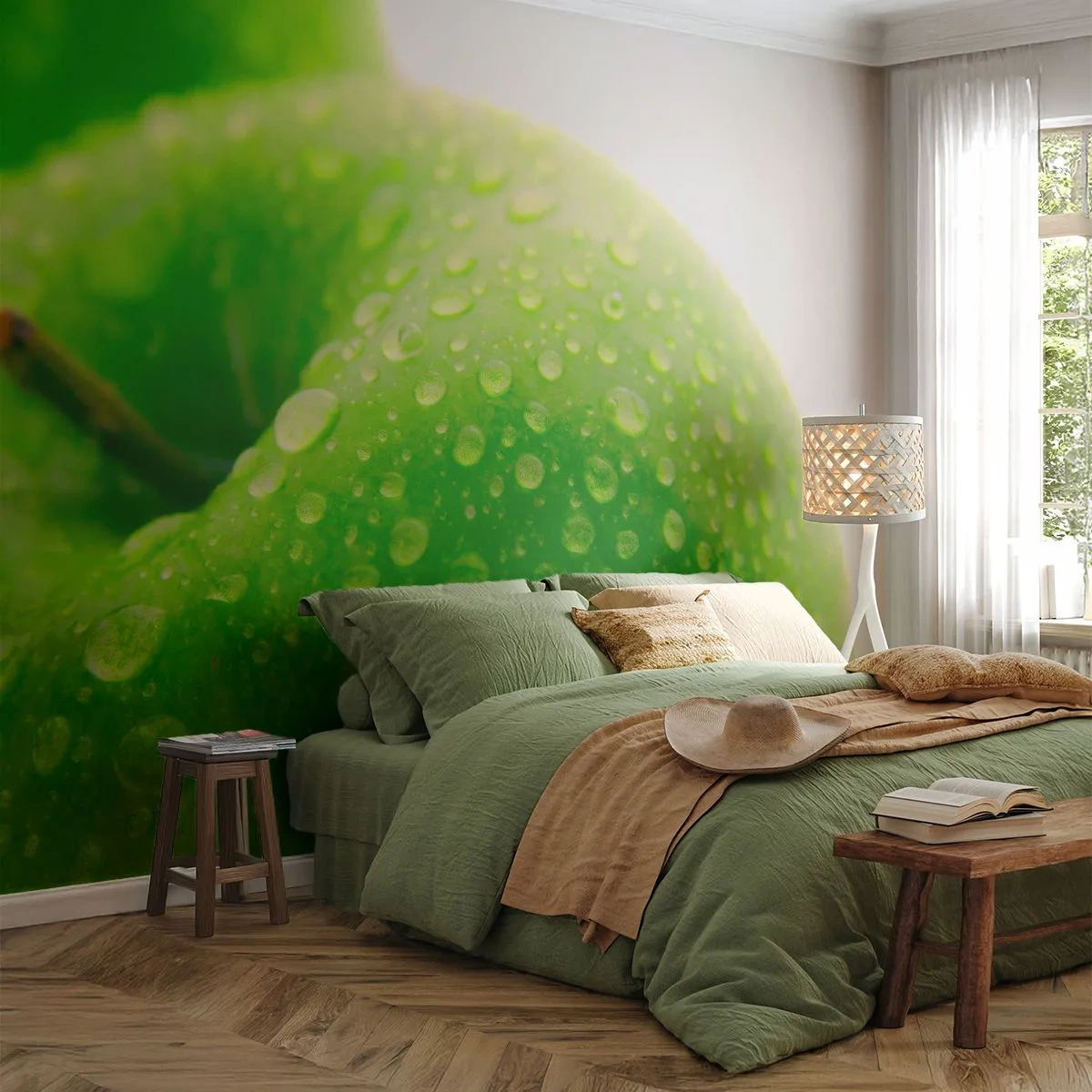 Fototapet Selvklæbende Deluxe Sticker - Grøn kølig friskhed - Frugt, Æble, Gastronomi - 100x70 cm