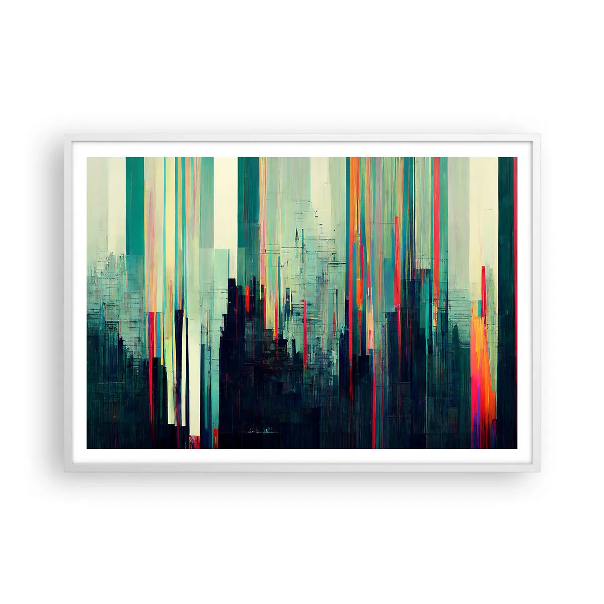 Plakat i hvid ramme - Futuristisk by - 100x70 cm