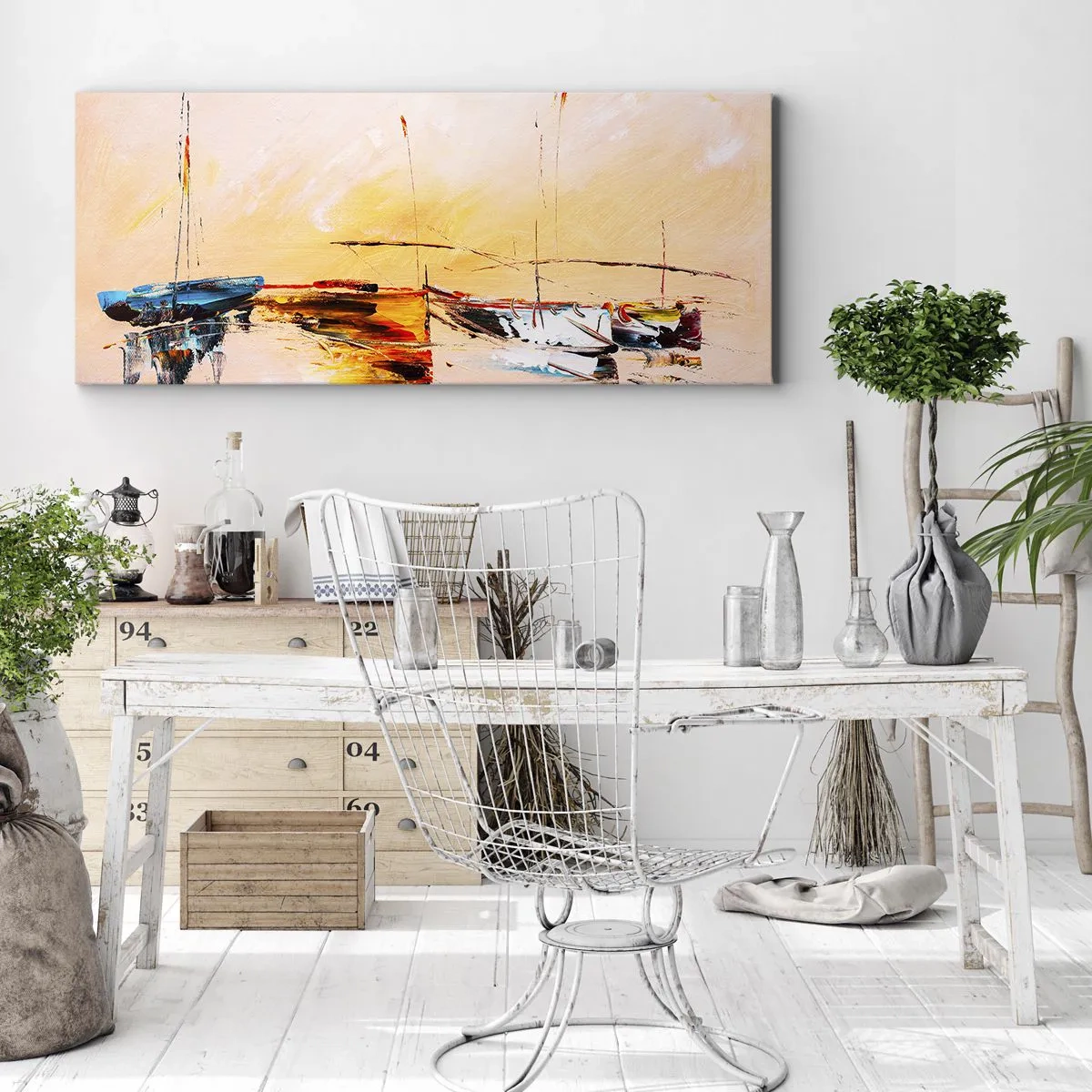 Lærredstryk - Billede på lærred - En aften i havnen - 100x40 cm