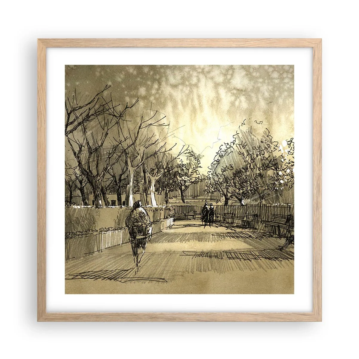 Plakat i ramme af lyst egetræ - Et øjeblik med fjer - 50x50 cm