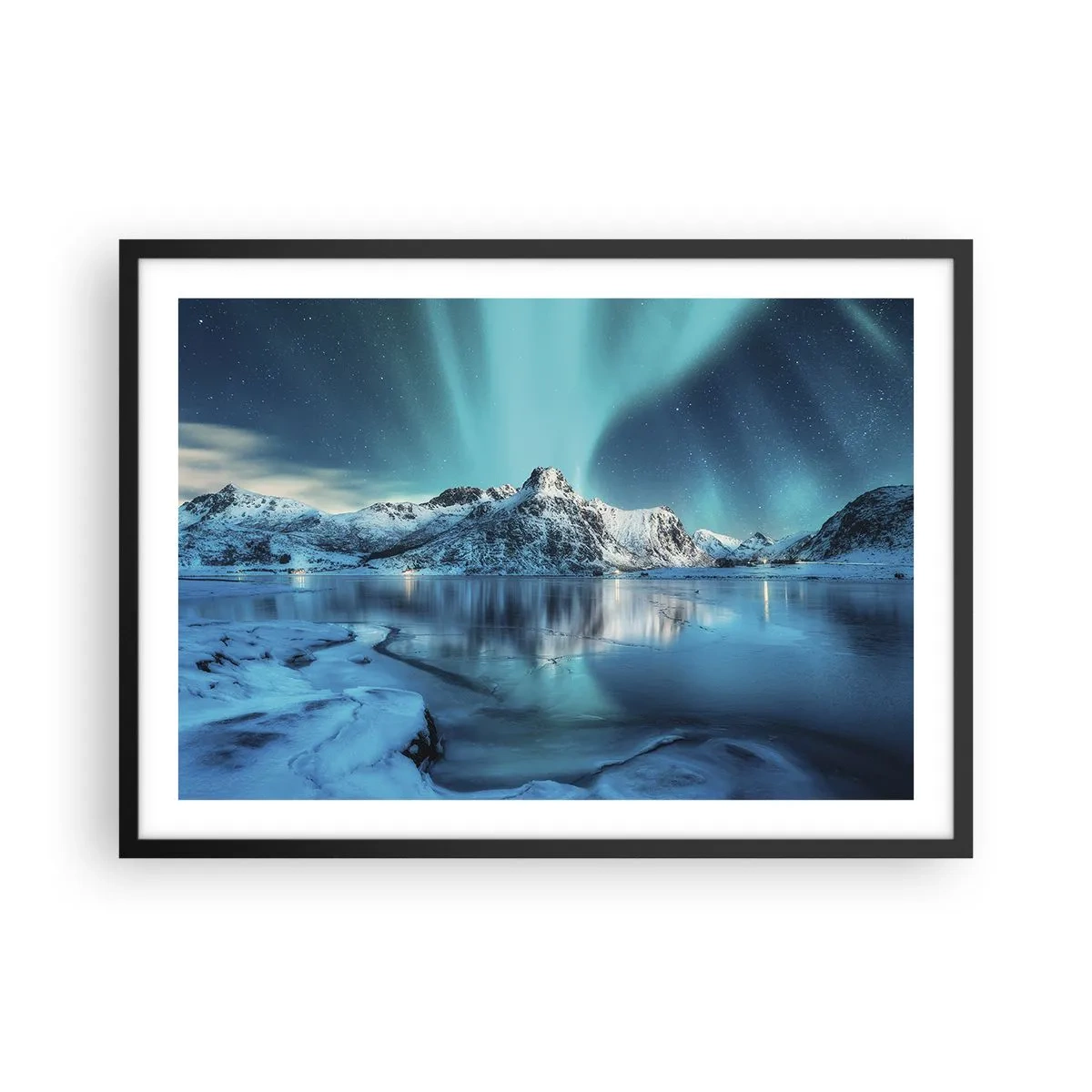 Plakat i sort ramme - Nat med lys - 70x50 cm