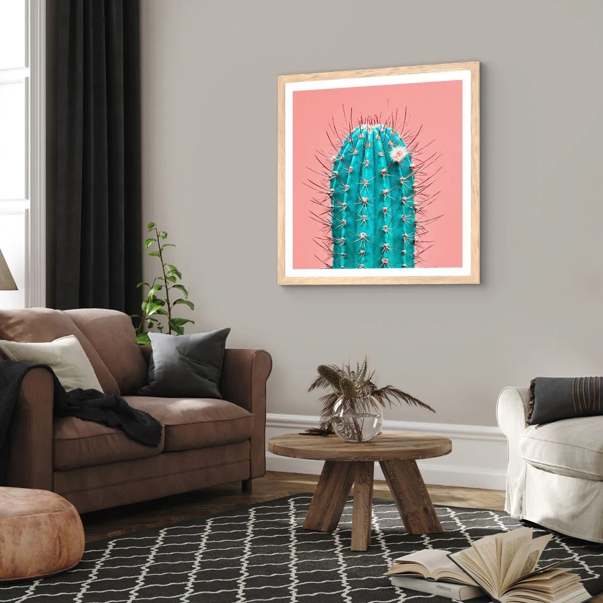 Plakat i ramme af lyst egetræ - Bare se - 50x50 cm