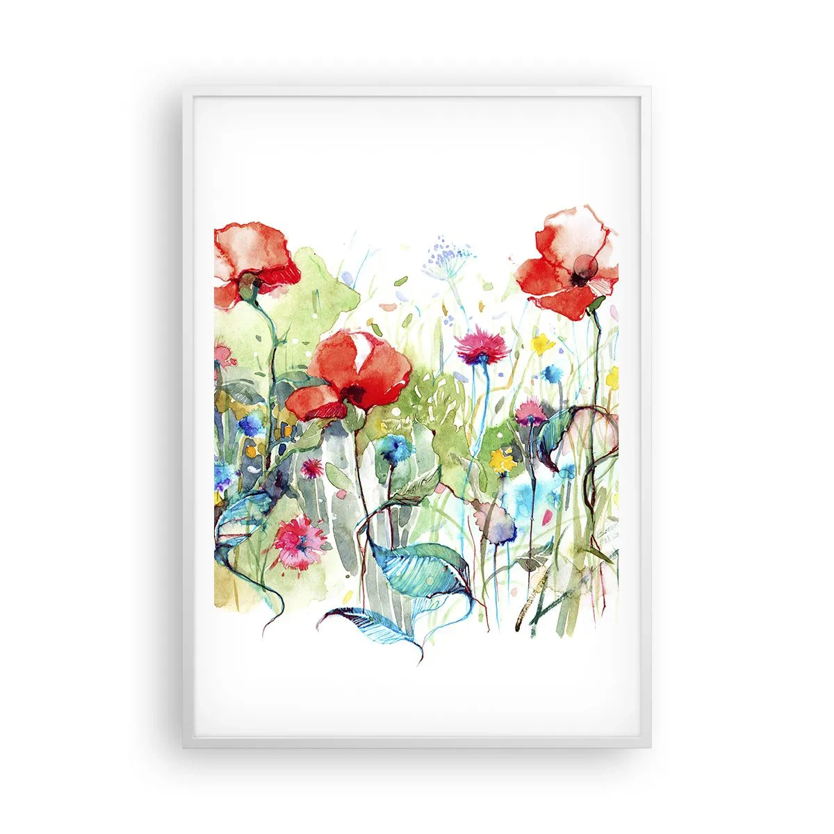 Plakat i hvid ramme - En blomstrende eng i maj - 70x100 cm
