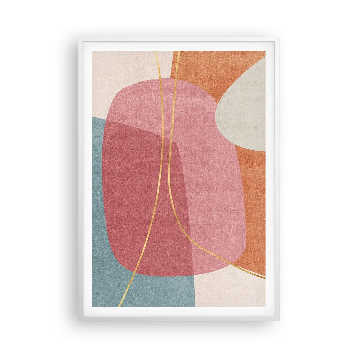Plakat i hvid ramme - Pastelkomposition med guldtråd - 70x100 cm