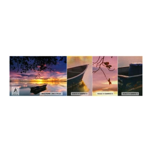 Prøve Fototapet Premium Canvas - "Det ser ud til, at du hænger midt på himlen..." - Landskab, Solnedgang, Sø - 100x30 cm