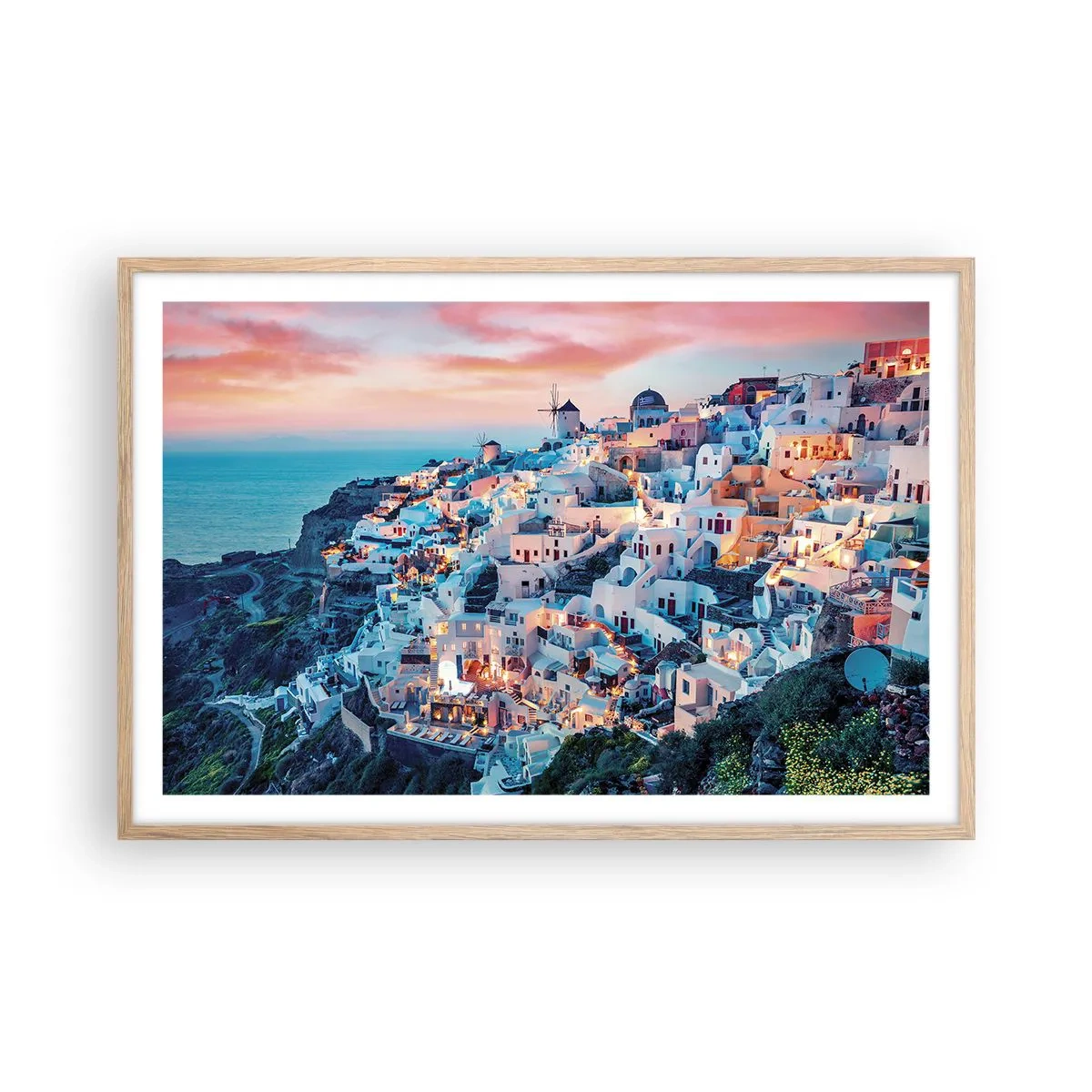 Plakat i ramme af lyst egetræ - Din store græske ferie - 91x61 cm