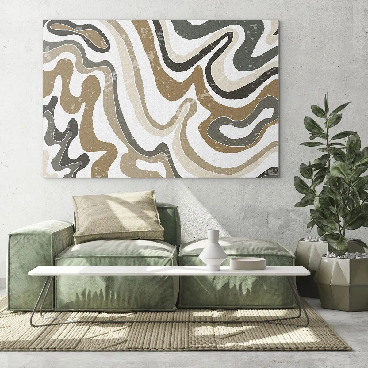 Billede på glas - Abstrakt mønster i jordfarver - 70x50cm - Slyngninger af jordfarver - Moderne vægdekoration til stue og soveværelse ARTTOR