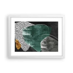 Plakat i hvid ramme - Farverig abstraktion med en guldflager - 40x30 cm