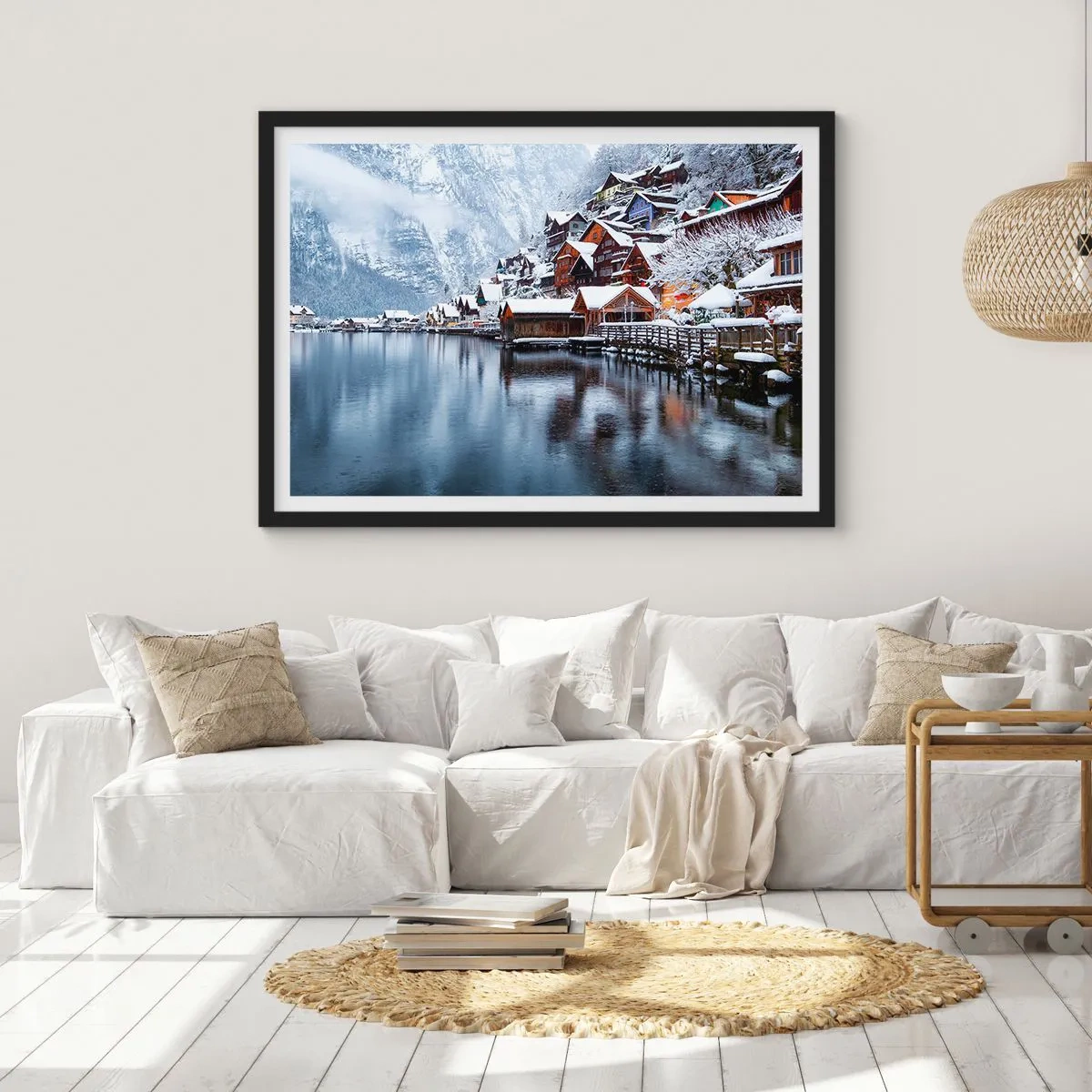 Plakat i sort ramme - I en vinterdekoration - 70x50 cm
