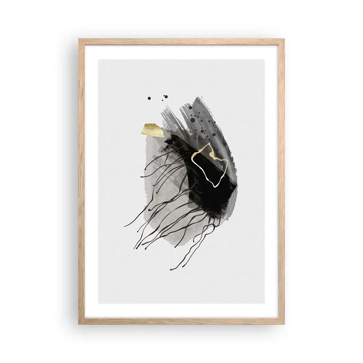 Plakat i ramme af lyst egetræ - I sort og guld - 50x70 cm