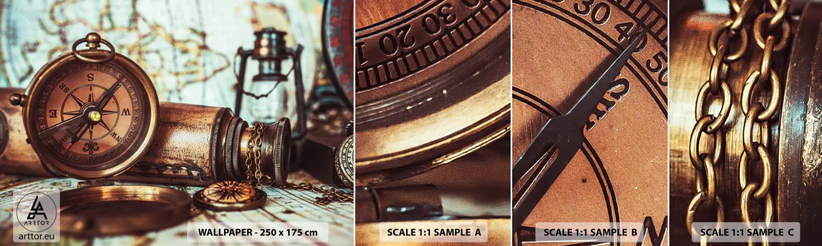 Prøve Fototapet Selvklæbende Deluxe Sticker - Der venter dig et pirateventyr i Caribien - Nautisk, Pirater, Kompas - 100x30 cm