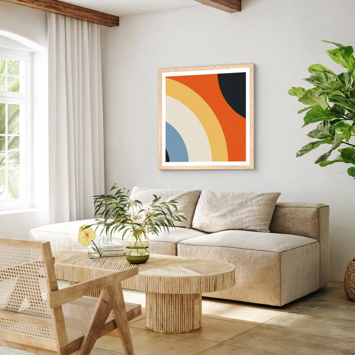 Plakat i ramme af lyst egetræ - Over for hinanden - 40x40 cm