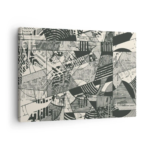 Lærredstryk - Billede på lærred - Geometriske abstrakte mønstre i grønne nuancer på en lys baggrund - 70x50cm - Nutidens dynamik - Moderne vægdekoration til stue og soveværelse ARTTOR