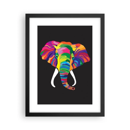Plakat i sort ramme - Elefanten, der elskede at bade i regnbuen - 30x40 cm