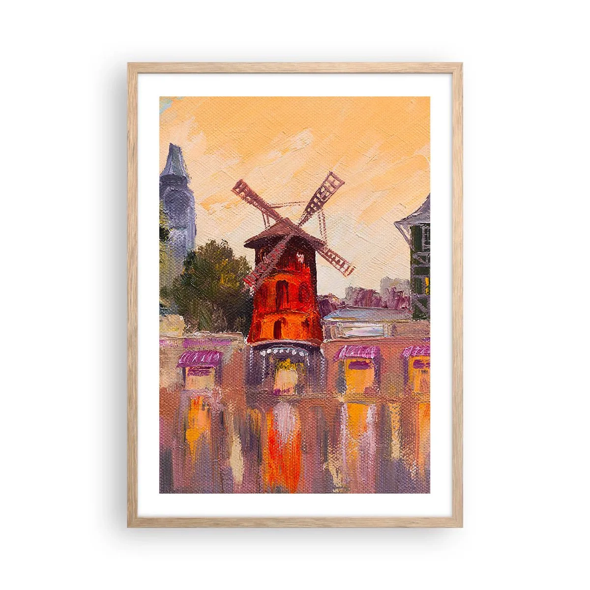 Plakat i ramme af lyst egetræ - Parisiske ikoner - Moulin Rouge - 50x70 cm
