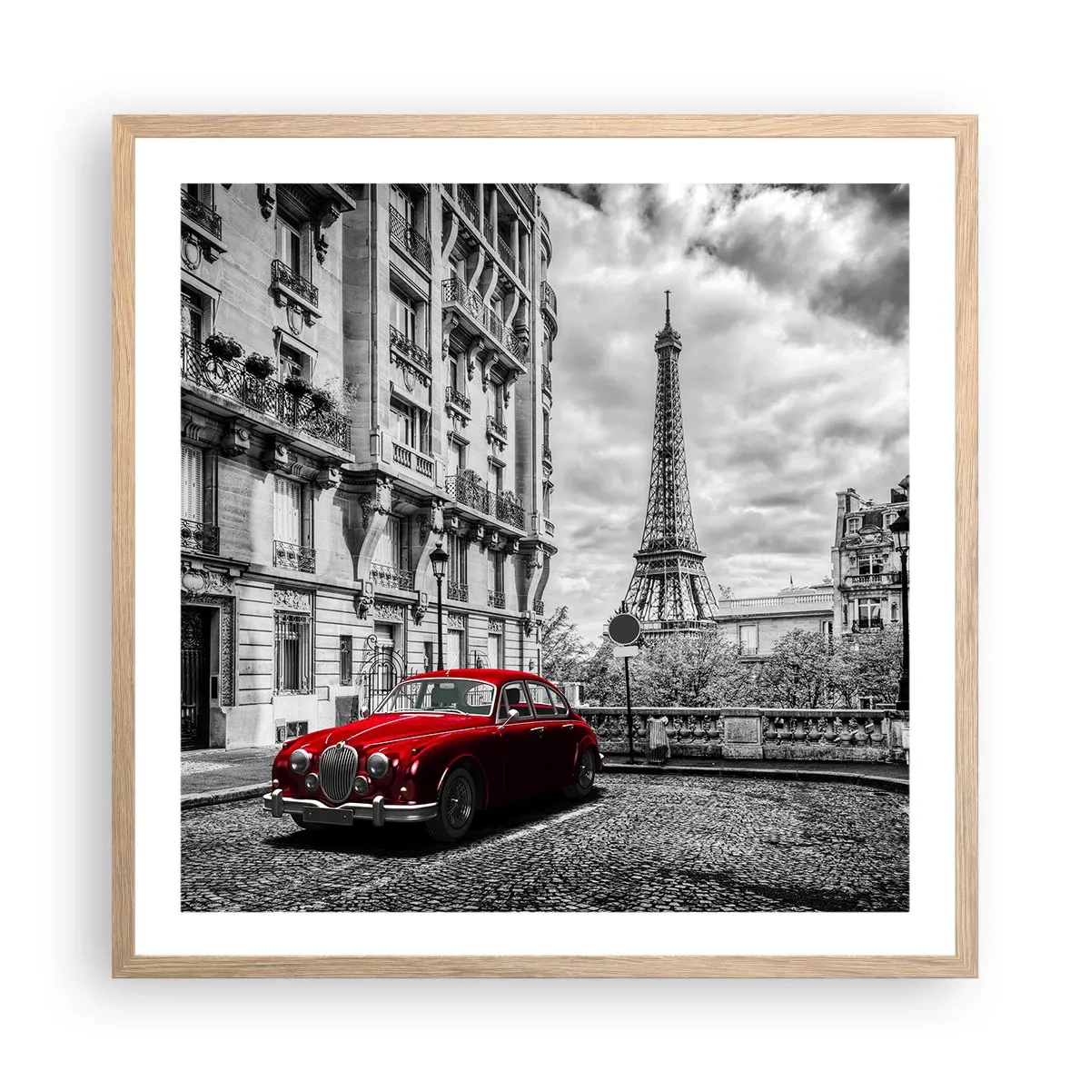 Plakat i ramme af lyst egetræ - Rovdyr i byen - 60x60 cm