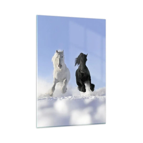 Billede på glas - Sort og hvid galop - 80x120 cm