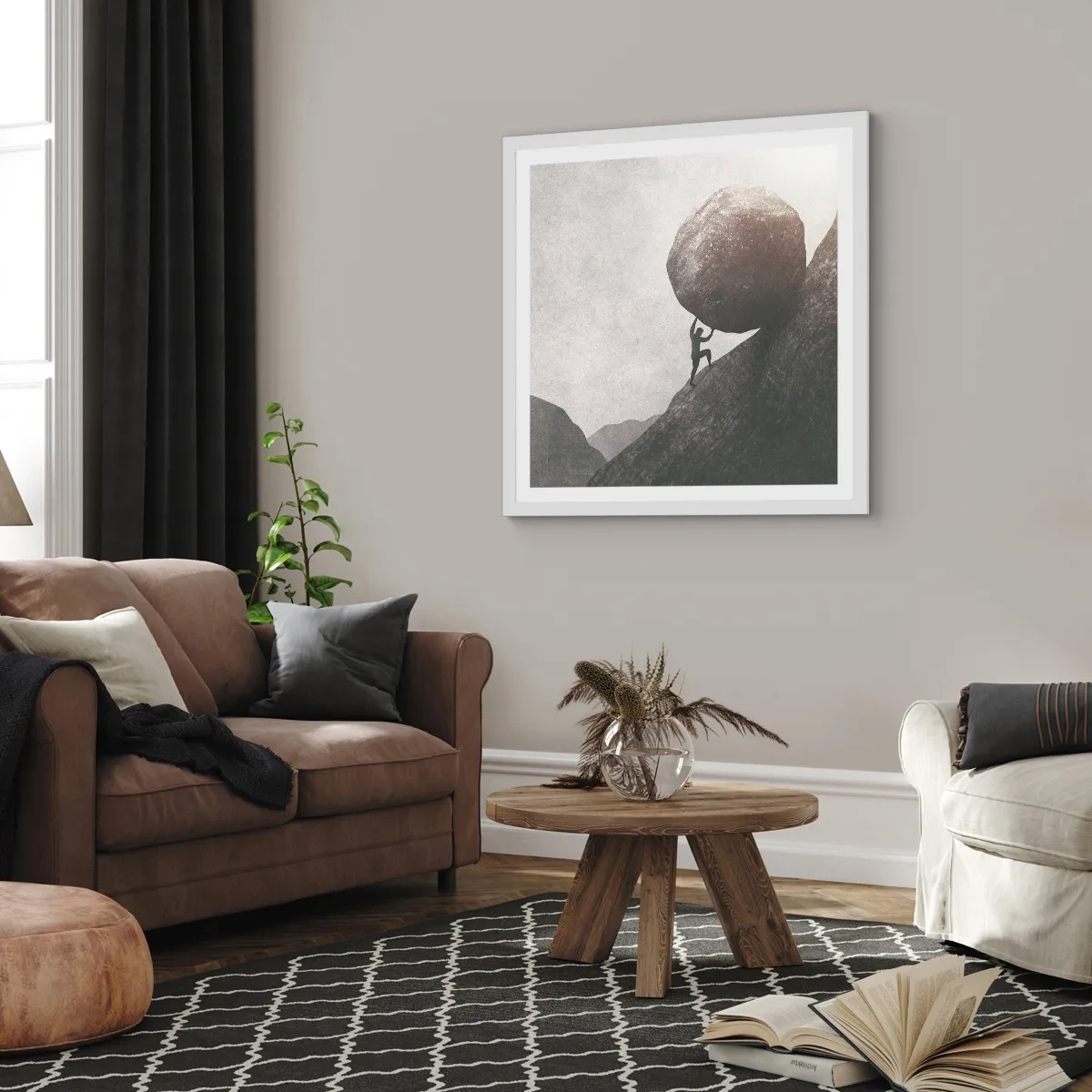 Plakat i hvid ramme - Jeg tror mod al forventning - 60x60 cm