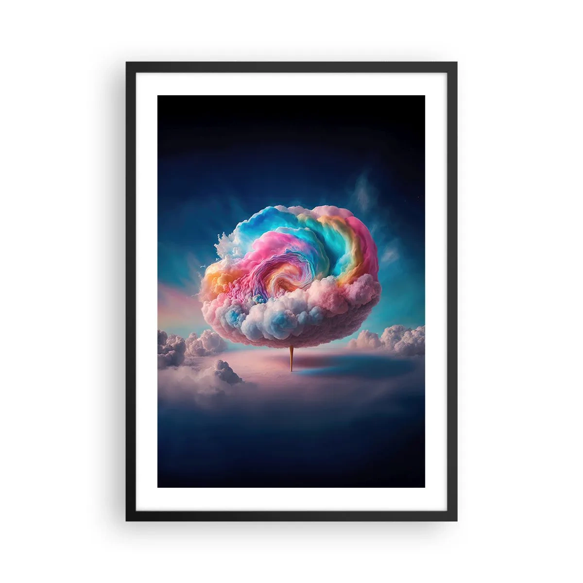 Plakat i sort ramme - En farverig, abstrakt sky, der hvirvler rundt i rummet - 50x70cm - En drøm om en forlystelsespark - Moderne vægdekoration til stue og soveværelse ARTTOR