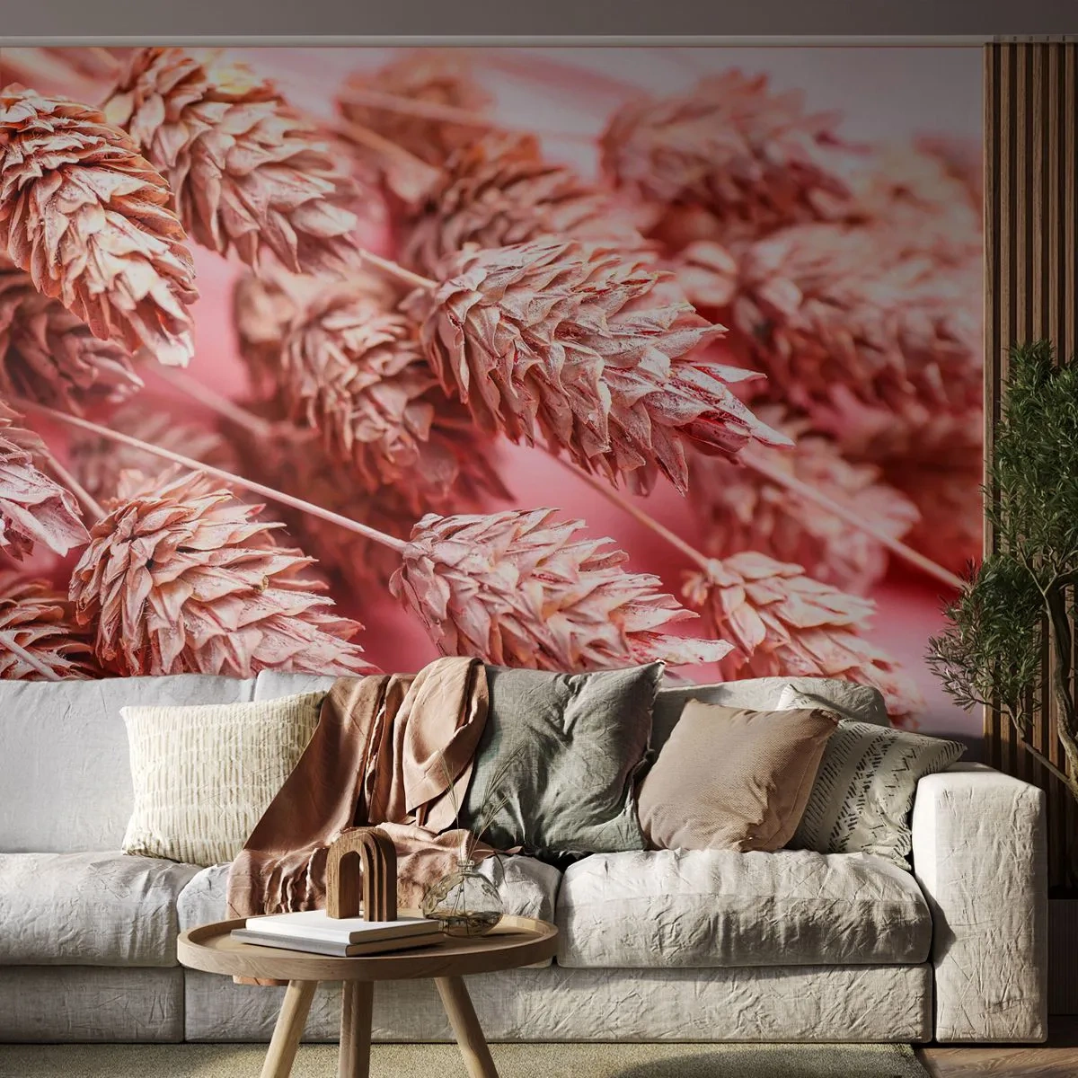 Fototapet Premium Sand - Blomsterkaskade i lyserødt - Tørrede blomster, Buket blomster, Blomster - 100x70 cm