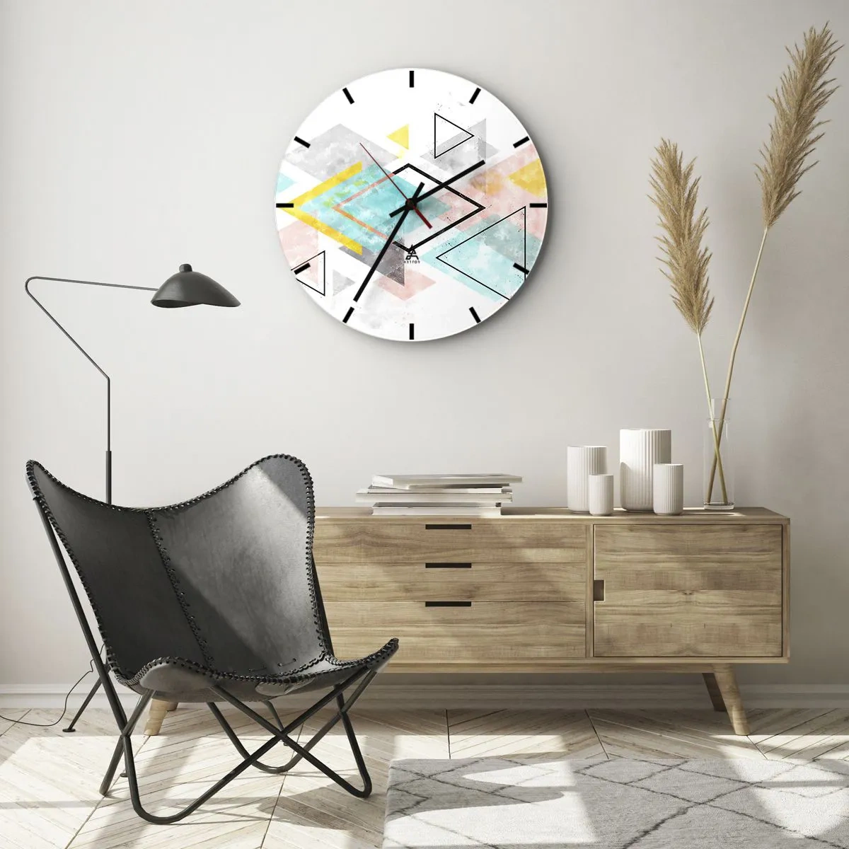 Vægur, Uret - Farverige trekanter og romber i geometrisk stil - 30x30cm - Geometrisk leg - Moderne vægdekoration til stue, køkken og soveværelse ARTTOR