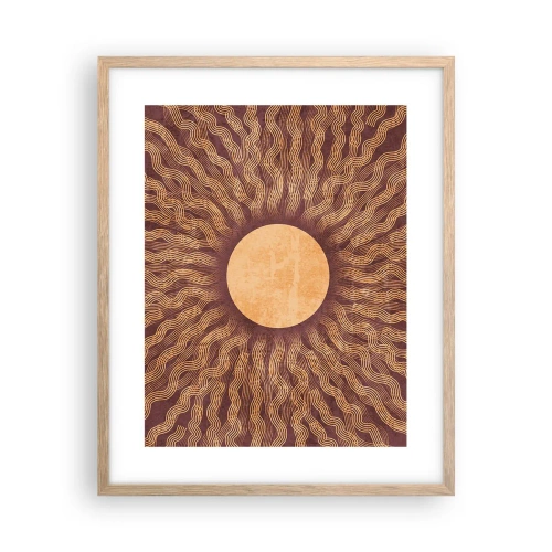 Plakat i ramme af lyst egetræ - Ikon for solen - 40x50 cm