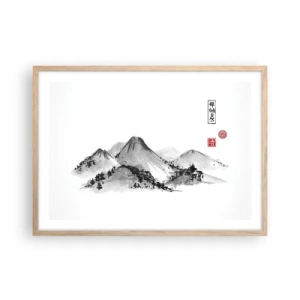 Plakat i ramme af lyst egetræ - Langt væk - 70x50 cm