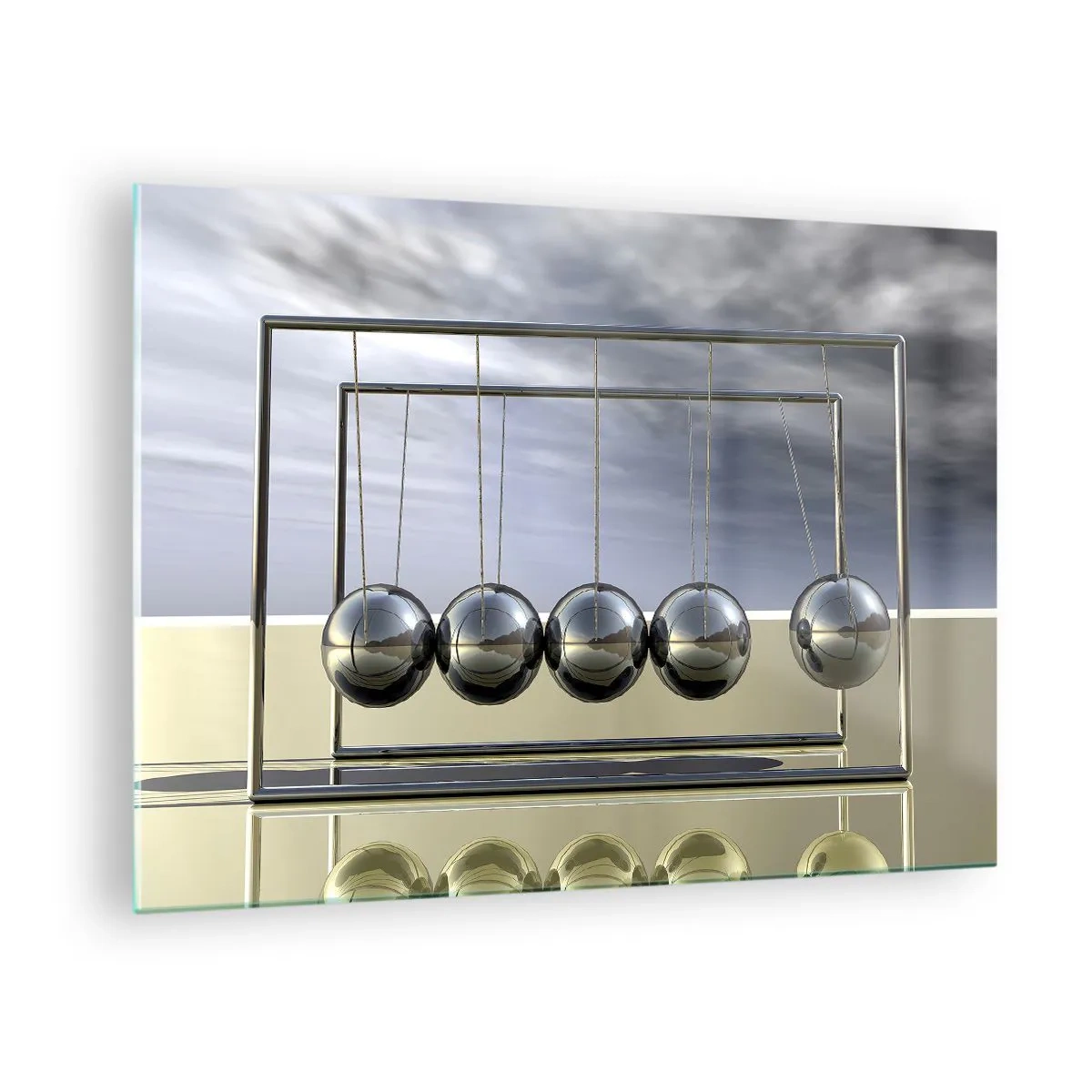 Billede på glas - Newtons kugler i en minimalistisk tilgang - 70x50cm - Verdens energi - Moderne vægdekoration til stue og soveværelse ARTTOR