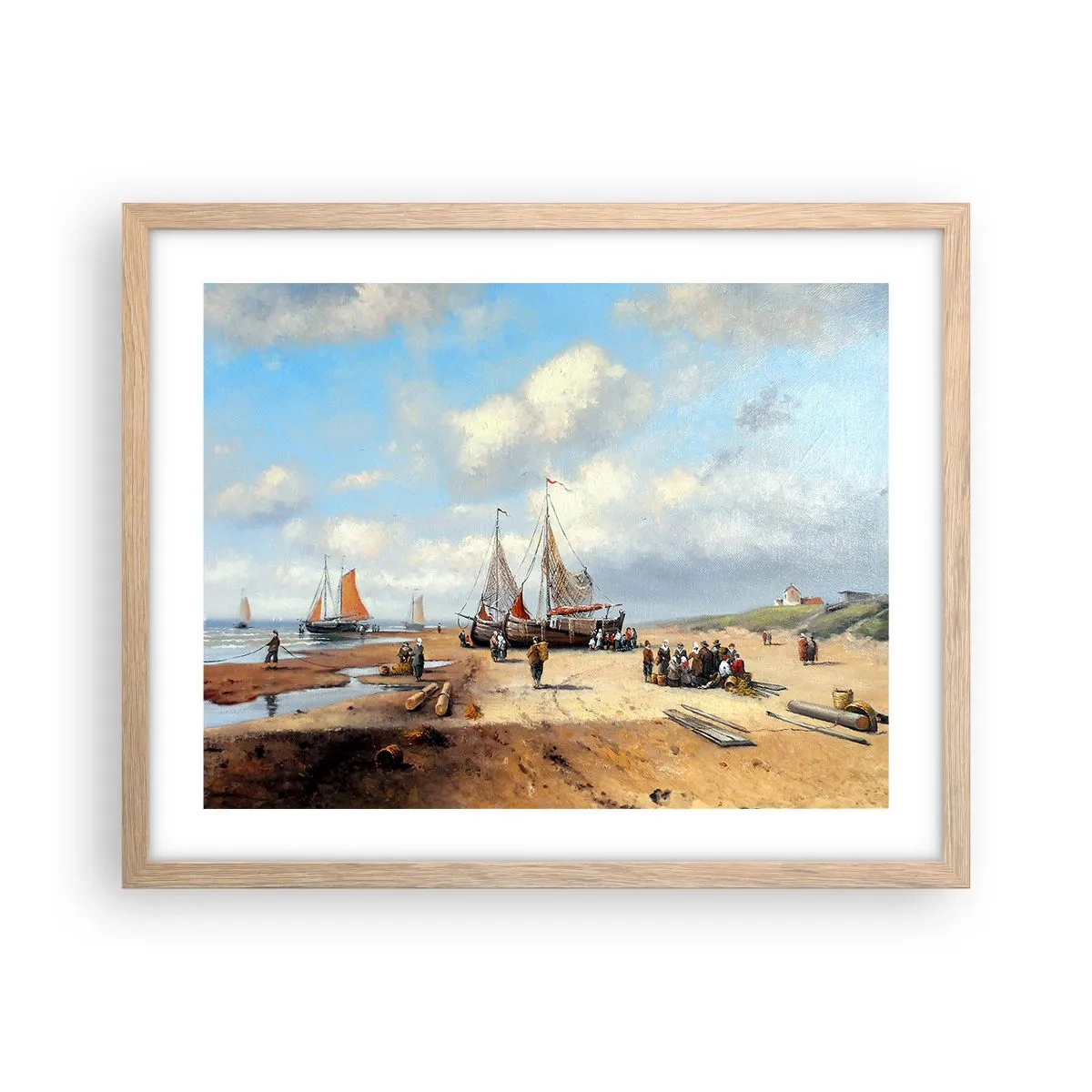 Plakat i ramme af lyst egetræ - Efter en vellykket fangst - 50x40 cm