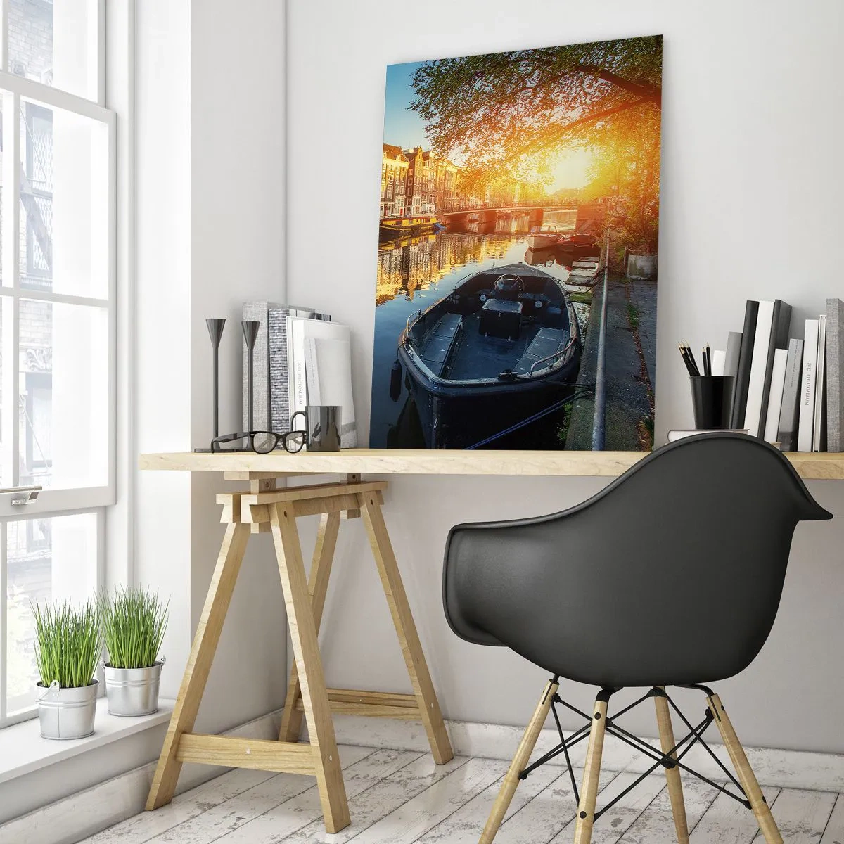 Billede på glas - Morgen i Amsterdam - 50x70 cm