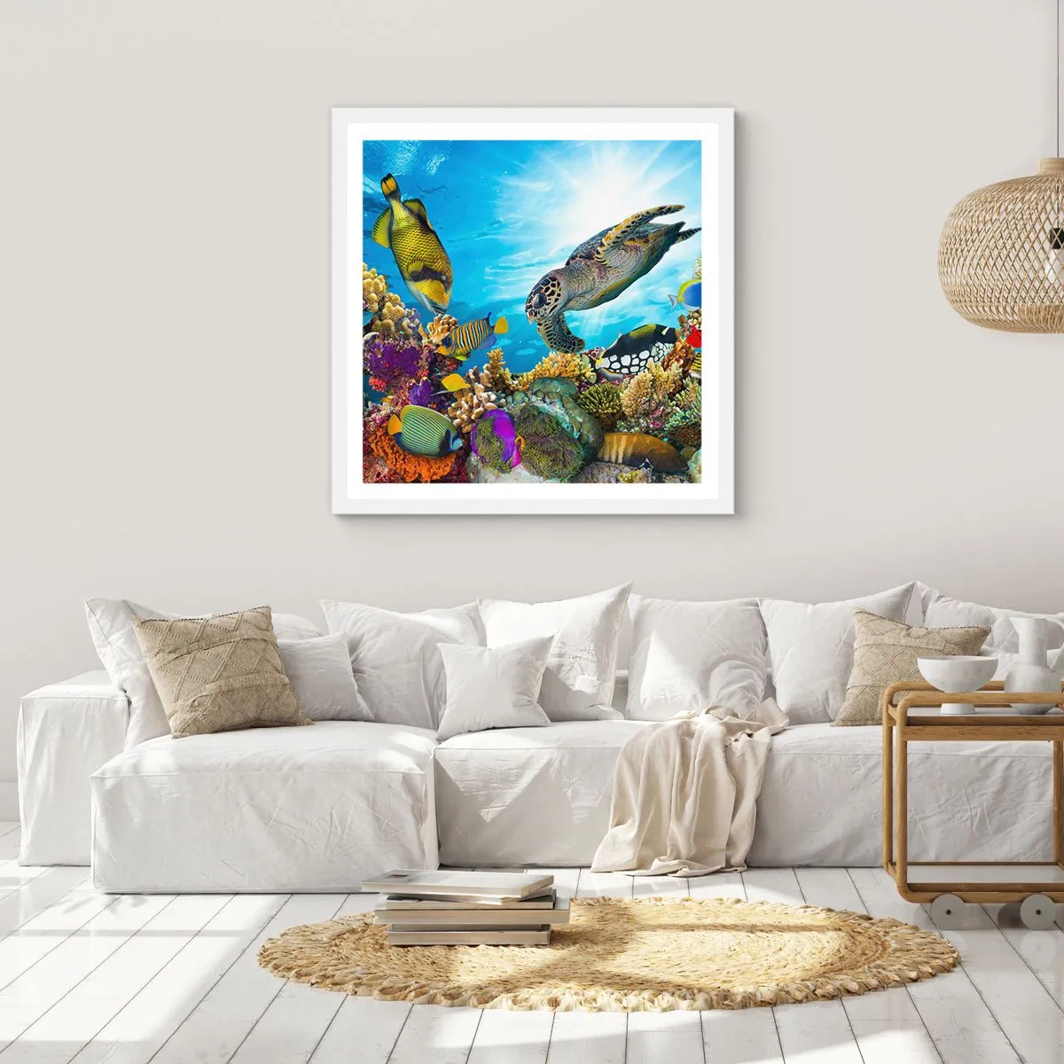 Plakat i hvid ramme - Koralpromenade - 40x40 cm