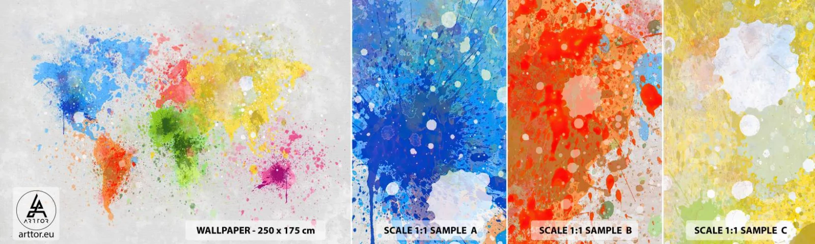 Prøve Fototapet Selvklæbende Deluxe Sticker - Alle verdens farver - Verdenskort, Kontinenter, Rejser - 100x30 cm