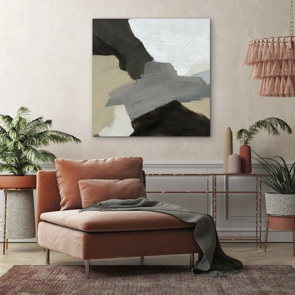 Lærredstryk - Billede på lærred - Abstraktion: afsked med det grå - 30x30 cm