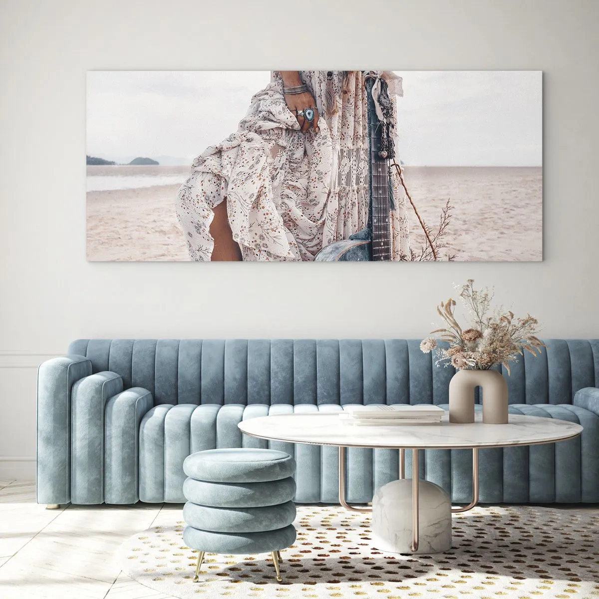 Billede på glas - Børn blomster på vej - 90x30 cm