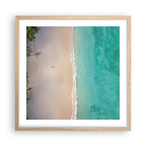 Plakat i ramme af lyst egetræ - Paradis strand - 50x50 cm