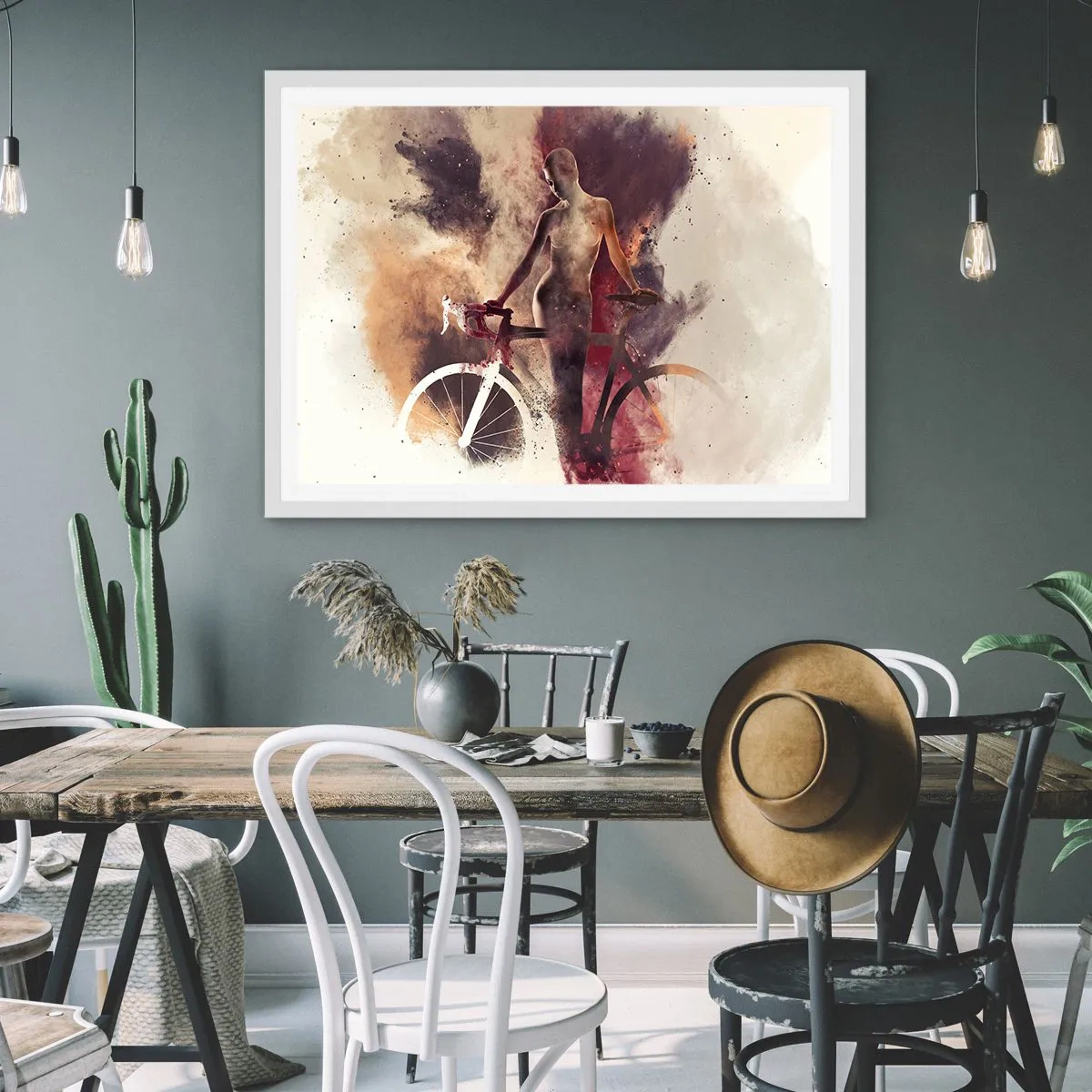 Plakat i hvid ramme - I marmor former den cyklende sjæl - 70x50 cm