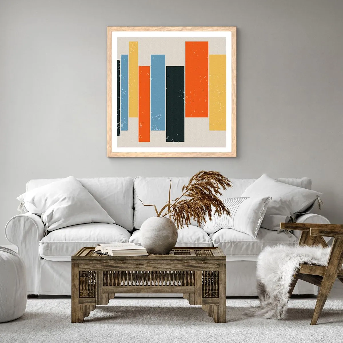 Plakat i ramme af lyst egetræ - Optagelse af musik - 50x50 cm