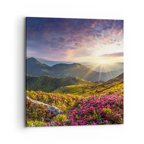 Lærredstryk - Billede på lærred - Friskheden af en morgen i bjergene - 70x70 cm