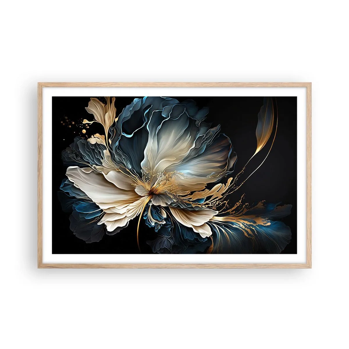 Plakat i ramme af lyst egetræ - Eventyrlig bregneblomst - 91x61 cm