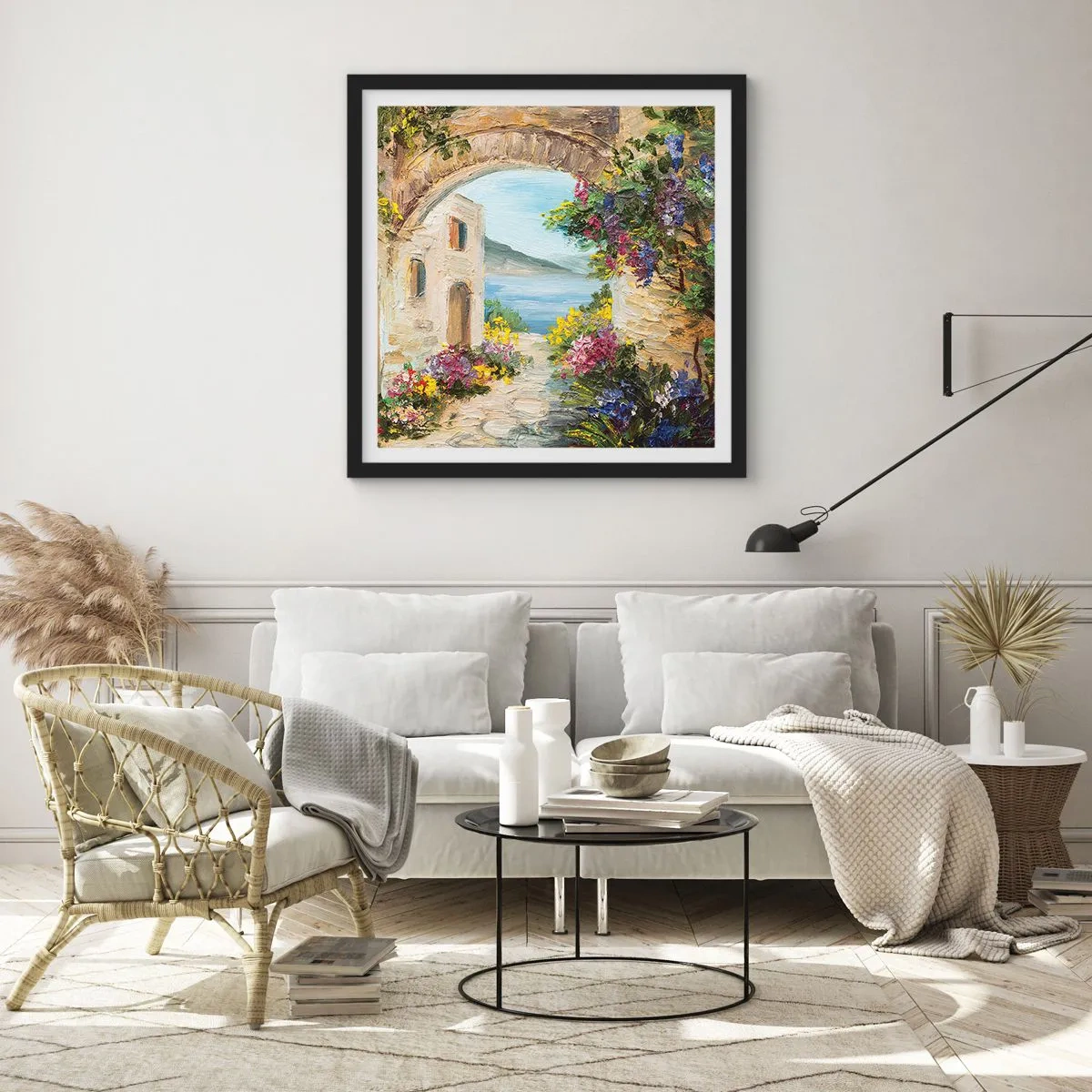 Plakat i sort ramme - Charmen af kystlandskabet - 40x40 cm