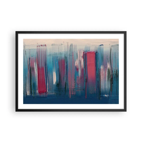 Plakat i sort ramme - Lodret komposition i blåt og rødt - 70x50 cm