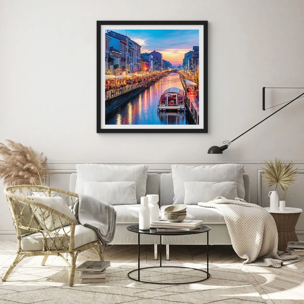 Plakat i sort ramme - En aften med lys og sjov - 50x50 cm