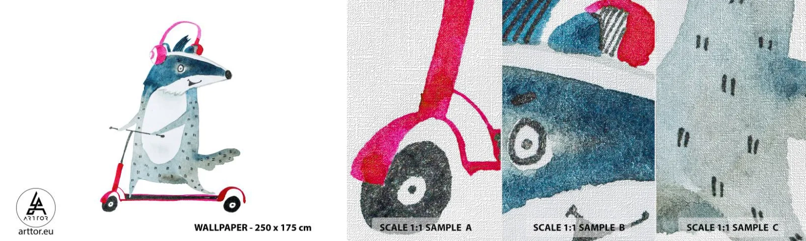 Prøve Fototapet Premium Canvas - Grævlingens glæder - Børns, Scooter, Dyr - 100x30 cm
